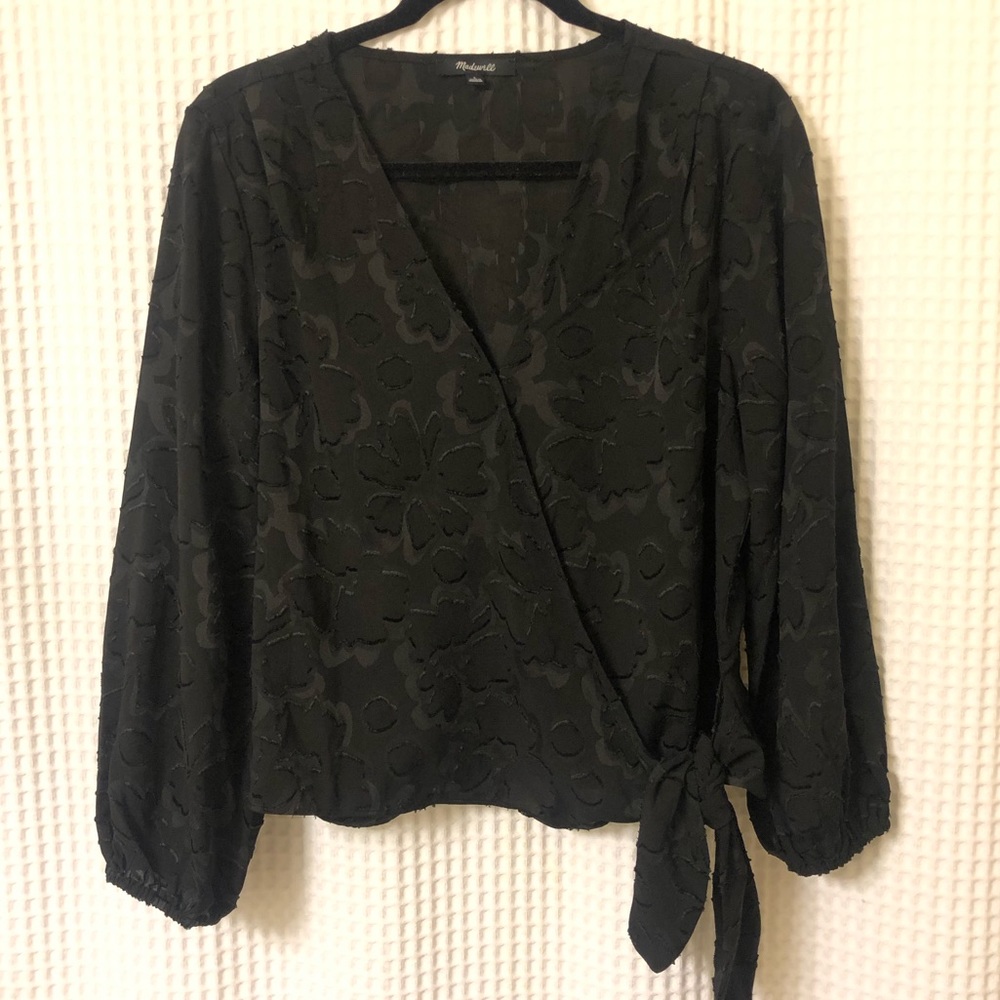 NWOT Madewell Black Wrap Print Top